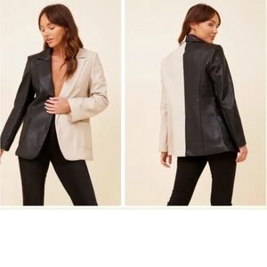 Vintage Havana Black & Cream Split Faux Leather Blazer fully lined.Worn once EUC